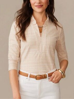 J.McLaughlin Kate Ruffle Top in "Pocket Square" print, off white/tan